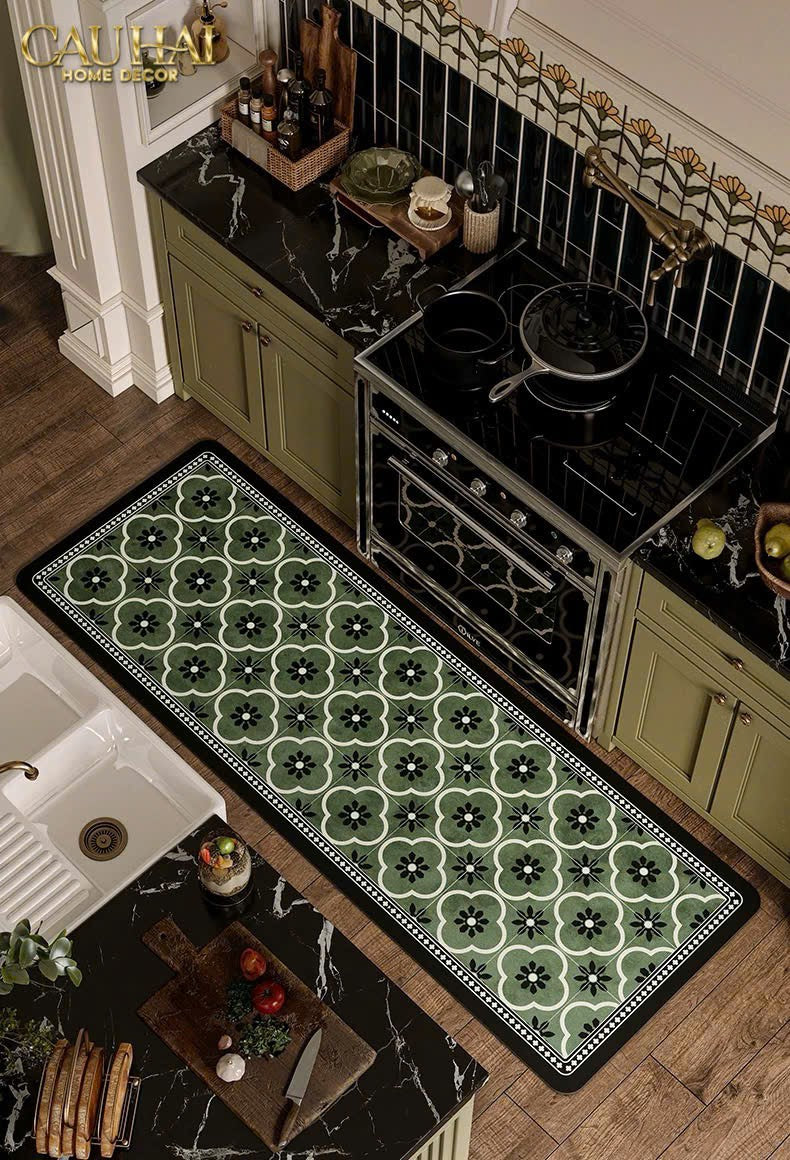 THẢM BẾP MICROFIBER 45X180 - GREEN PETALS-CẬU HAI HOME DECOR