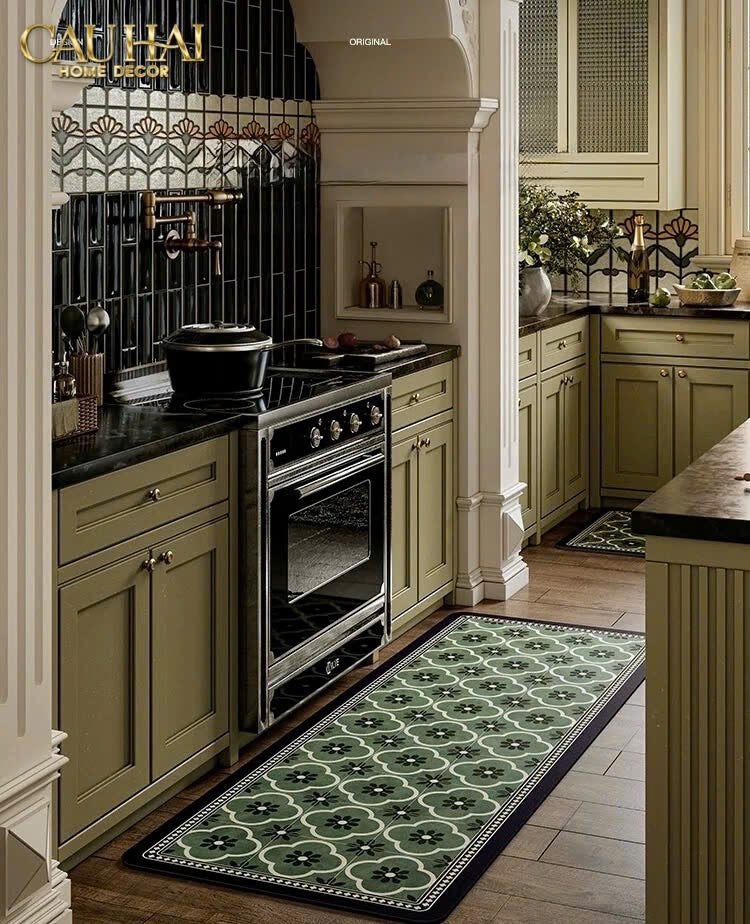 THẢM BẾP MICROFIBER 45X180 - GREEN PETALS-CẬU HAI HOME DECOR