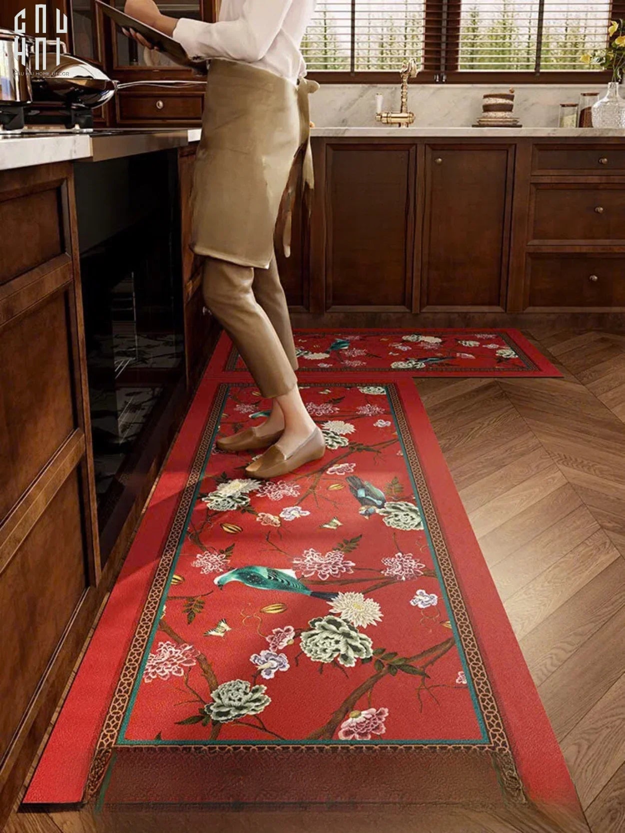 Thảm Bếp Microfiber Gen5 1M5 - Qing Dynasty Crimson Legacy - CẬU HAI HOME DECOR