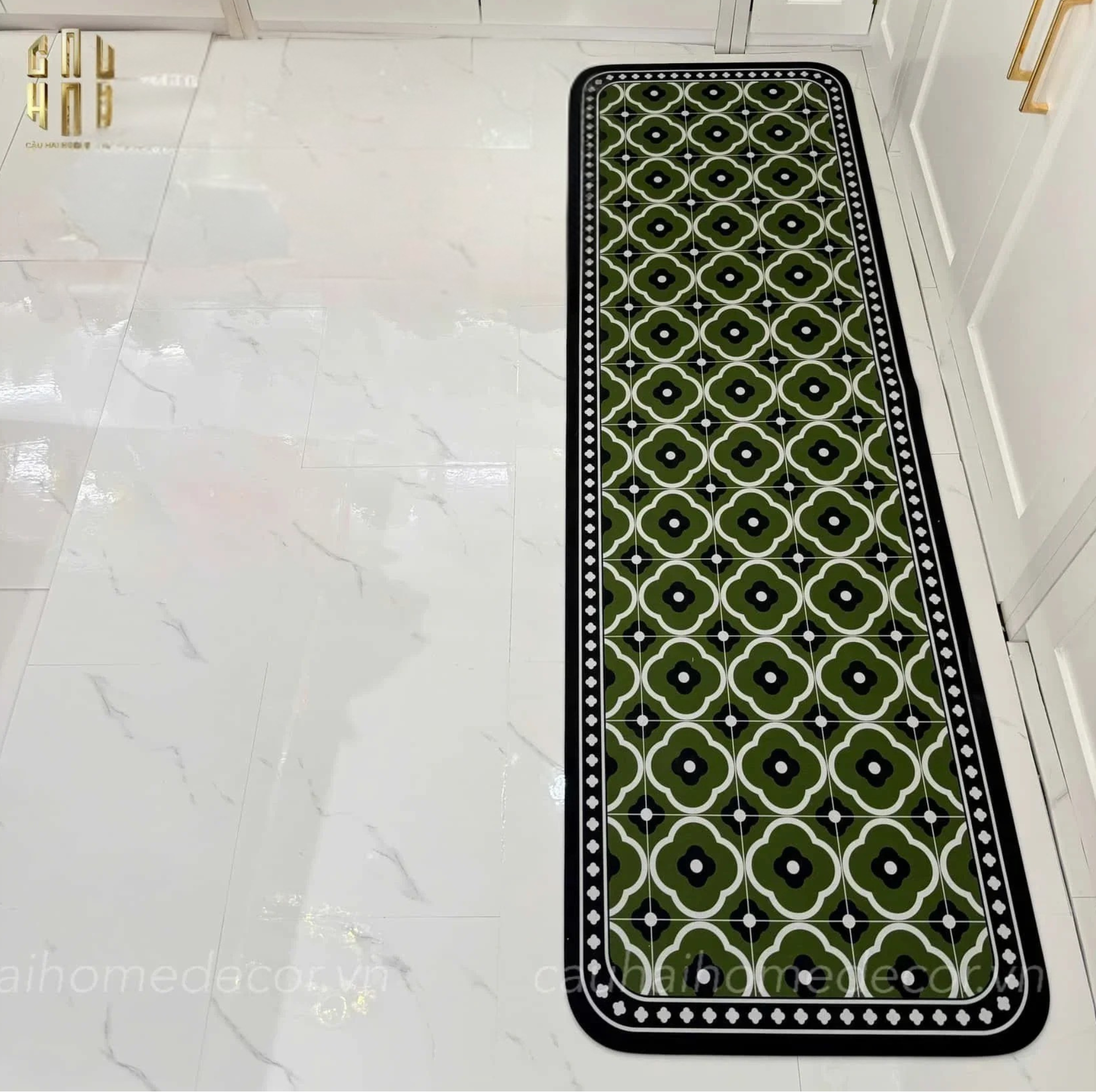 Thảm Bếp Microfiber Olive Petals 1M6 - CẬU HAI HOME DECOR