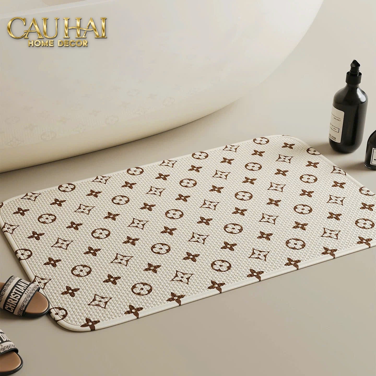 Thảm Bồn Tắm Sợi Chenille 60X90 - Signature Louis Monogram - CẬU HAI HOME DECOR