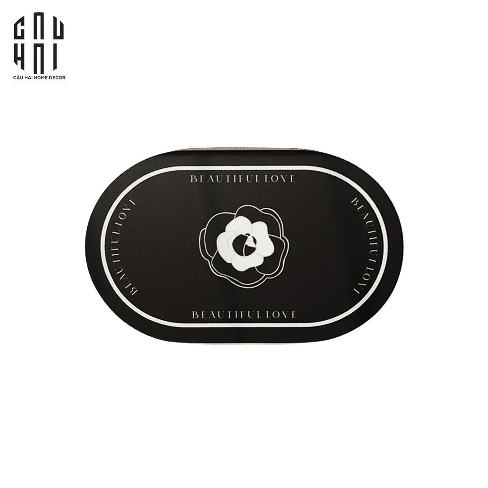 THẢM CHÂN OVAL BLACK CAMELLIA 50X80 CM-CẬU HAI HOME DECOR