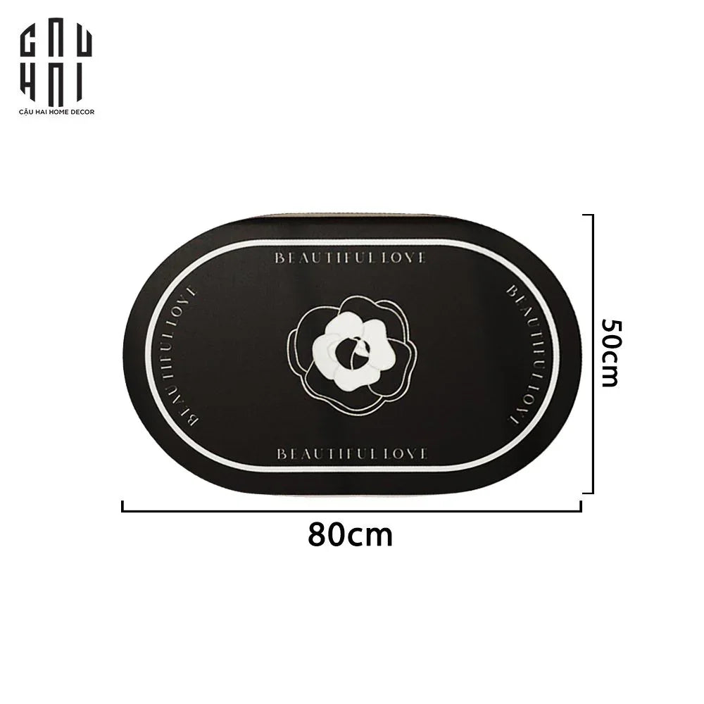 THẢM CHÂN OVAL BLACK CAMELLIA 50X80 CM-CẬU HAI HOME DECOR