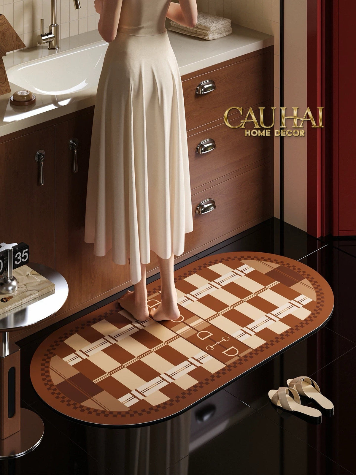 Thảm Cửa / Bathroom Micro-Nappa Gen8 45x90 Rouge Vermillion Équestre Horsebits Signature