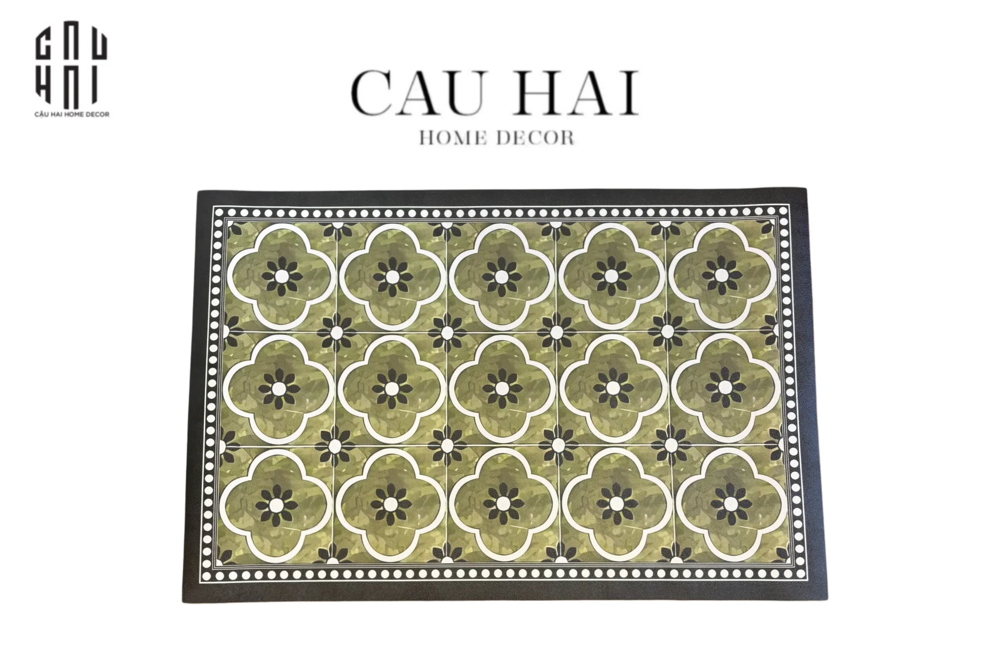 THẢM CỬA DA 60X90 - OLIVE GREEN PETALS - DOOR MAT-CẬU HAI HOME DECOR