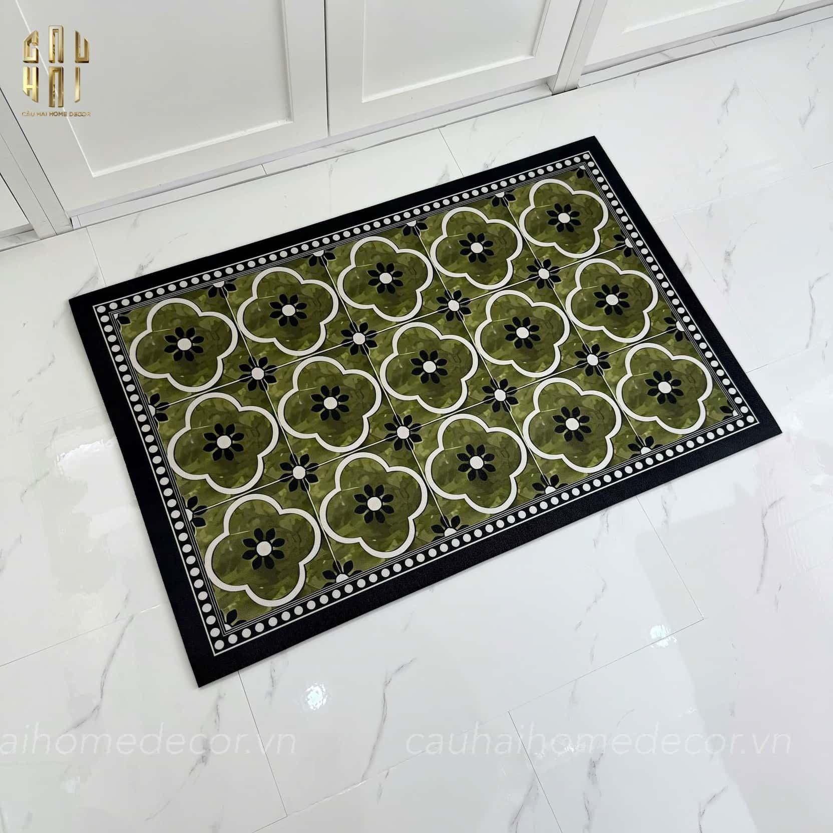 THẢM CỬA DA 60X90 - OLIVE GREEN PETALS - DOOR MAT-CẬU HAI HOME DECOR
