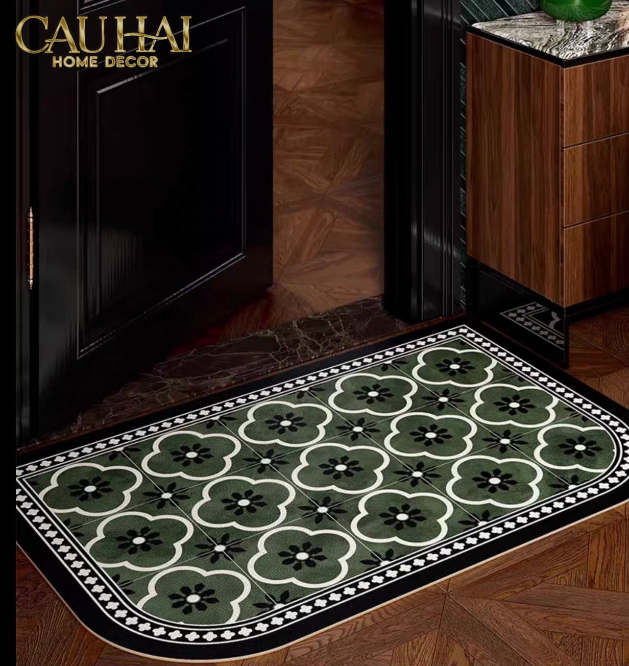 Thảm Cửa Da Cao Cấp - Water & Oil Repellent 60X90 - Olive Green Petals-CẬU HAI HOME DECOR