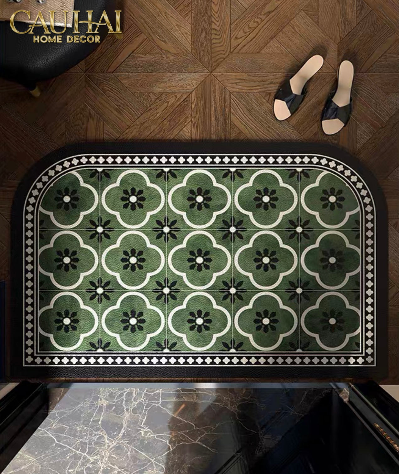 Thảm Cửa Da Cao Cấp - Water & Oil Repellent 60X90 - Olive Green Petals-CẬU HAI HOME DECOR