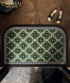 Thảm Cửa Da Cao Cấp - Water & Oil Repellent 60X90 - Olive Green Petals-CẬU HAI HOME DECOR