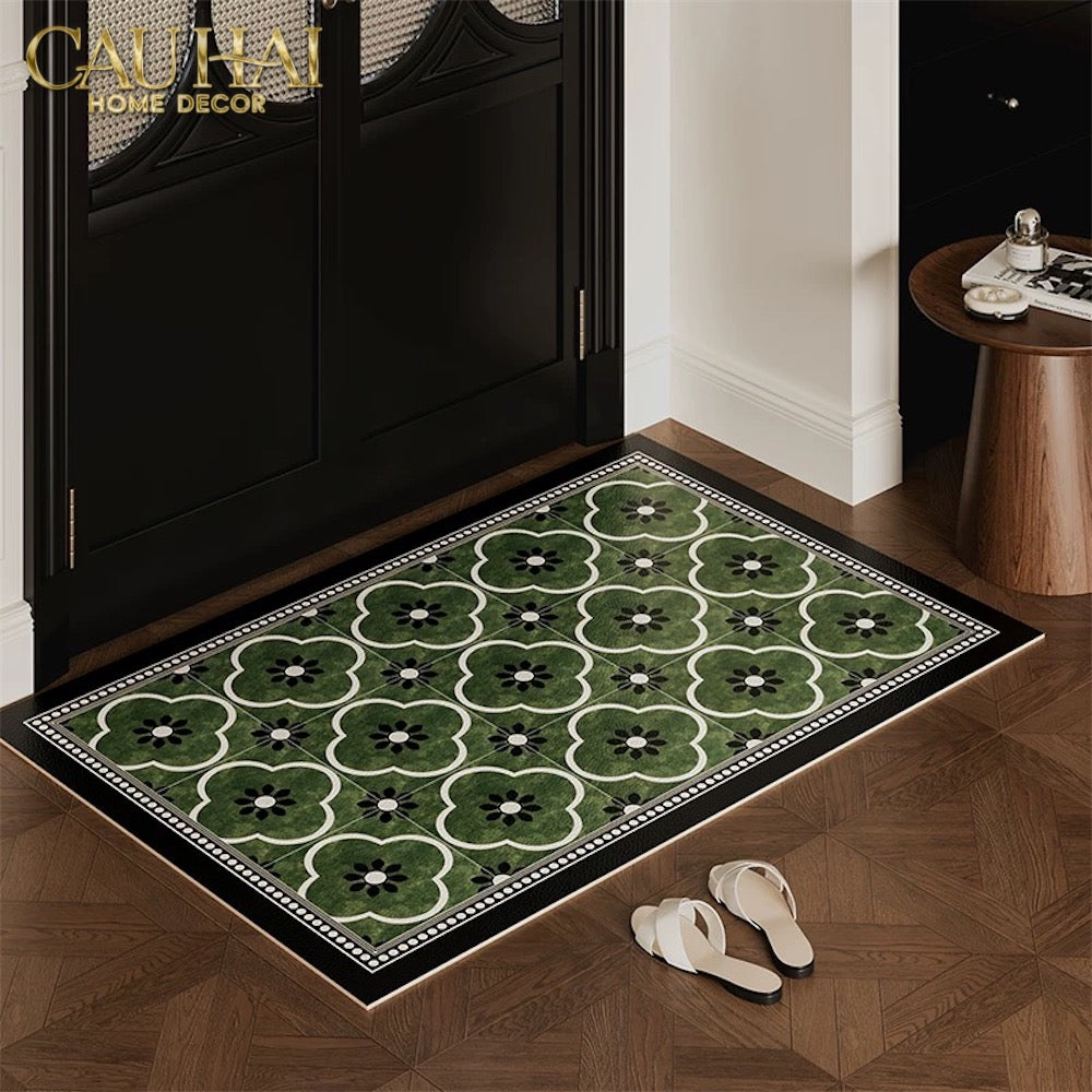 Thảm Cửa Da Cao Cấp - Water & Oil Repellent 60X90 - Olive Green Petals-CẬU HAI HOME DECOR