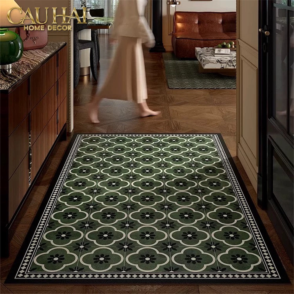 Thảm Cửa Da Cao Cấp - Water & Oil Repellent 60X90 - Olive Green Petals-CẬU HAI HOME DECOR