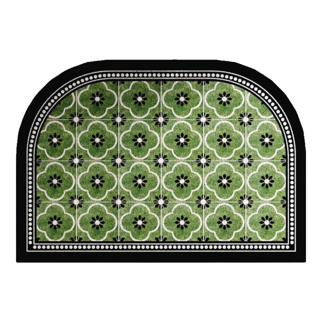 Premium Leather Door Mat - Water & Oil Repellent 60X90 - Olive Green Petals