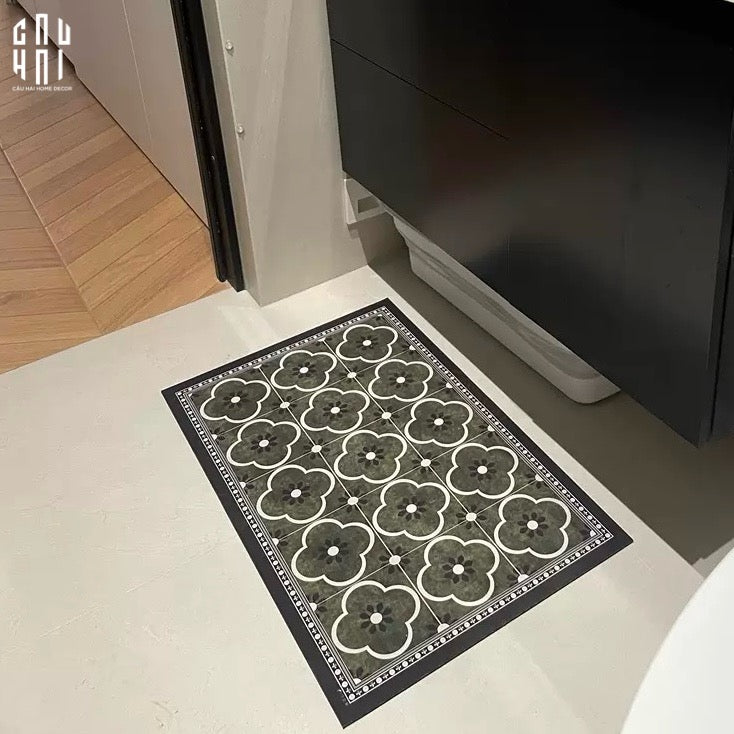 Thảm Cửa Da Chữ Nhật 60X90 - Olive Green Petals - Door Mat-CẬU HAI HOME DECOR