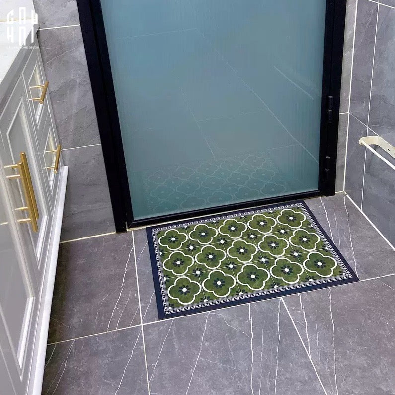Thảm Cửa Da Chữ Nhật 60X90 - Olive Green Petals - Door Mat-CẬU HAI HOME DECOR