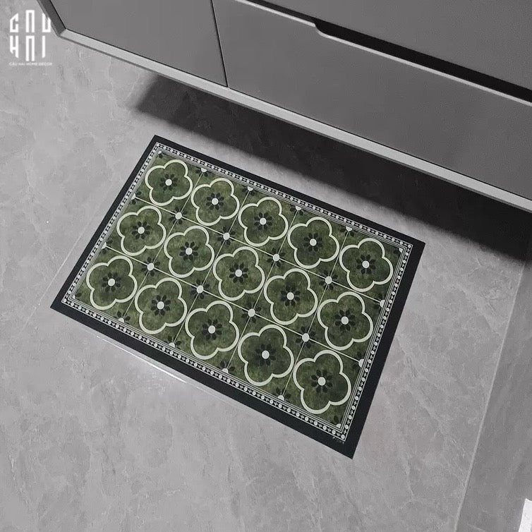 Thảm Cửa Da Chữ Nhật 60X90 - Olive Green Petals - Door Mat-CẬU HAI HOME DECOR
