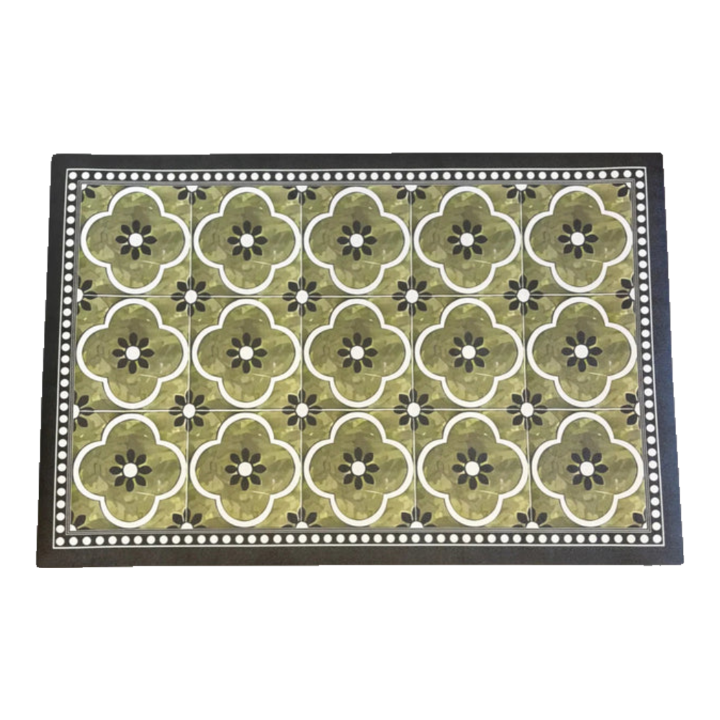 Rectangle Leather Door Mat 60x90 - Olive Green Petals - Door Mat