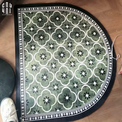 Thảm Cửa Da Oval - 90X120 Olive Green Petals-CẬU HAI HOME DECOR
