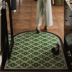 Thảm Cửa Da Oval - 90X120 Olive Green Petals-CẬU HAI HOME DECOR
