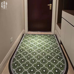 Thảm Cửa Da Oval - 90X120 Olive Green Petals-CẬU HAI HOME DECOR