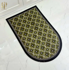 Thảm Cửa Da Oval - 90X120 Olive Green Petals-CẬU HAI HOME DECOR