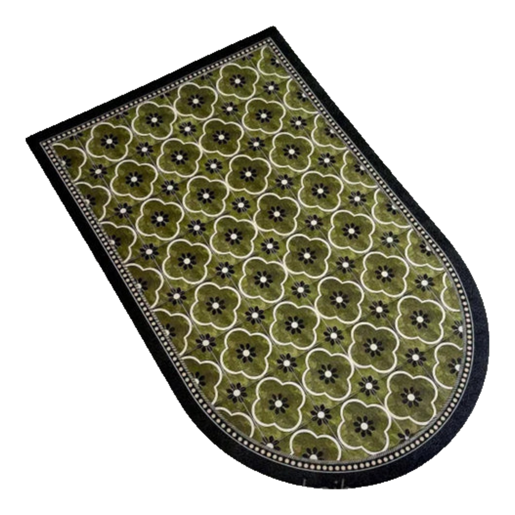 Oval Leather Door Mat - 90X120 Olive Green Petals