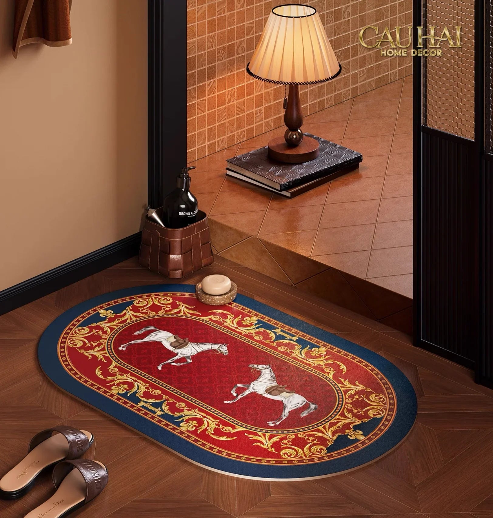 Thảm Cửa Micro-Nappa 50x80 Đôi Ngựa Hoàng Gia Chevaux Royaux Noblesse – Da Thấm Hút-CẬU HAI HOME DECOR