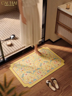 Thảm Cửa Microfiber 50x75 Hoa Văn Đối Xứng - Florals en Pastel Symétrique-CẬU HAI HOME DECOR