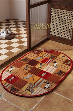 Thảm Cửa Microfiber 50x75 Patina Héritage Brun Patchwork Équestre-CẬU HAI HOME DECOR
