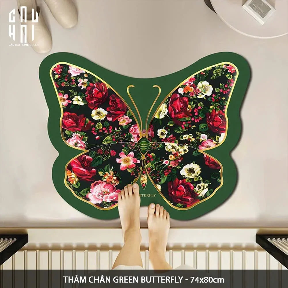 THẢM CỬA MICROFIBER - 74x80 GREEN BUTTERFLY-CẬU HAI HOME DECOR