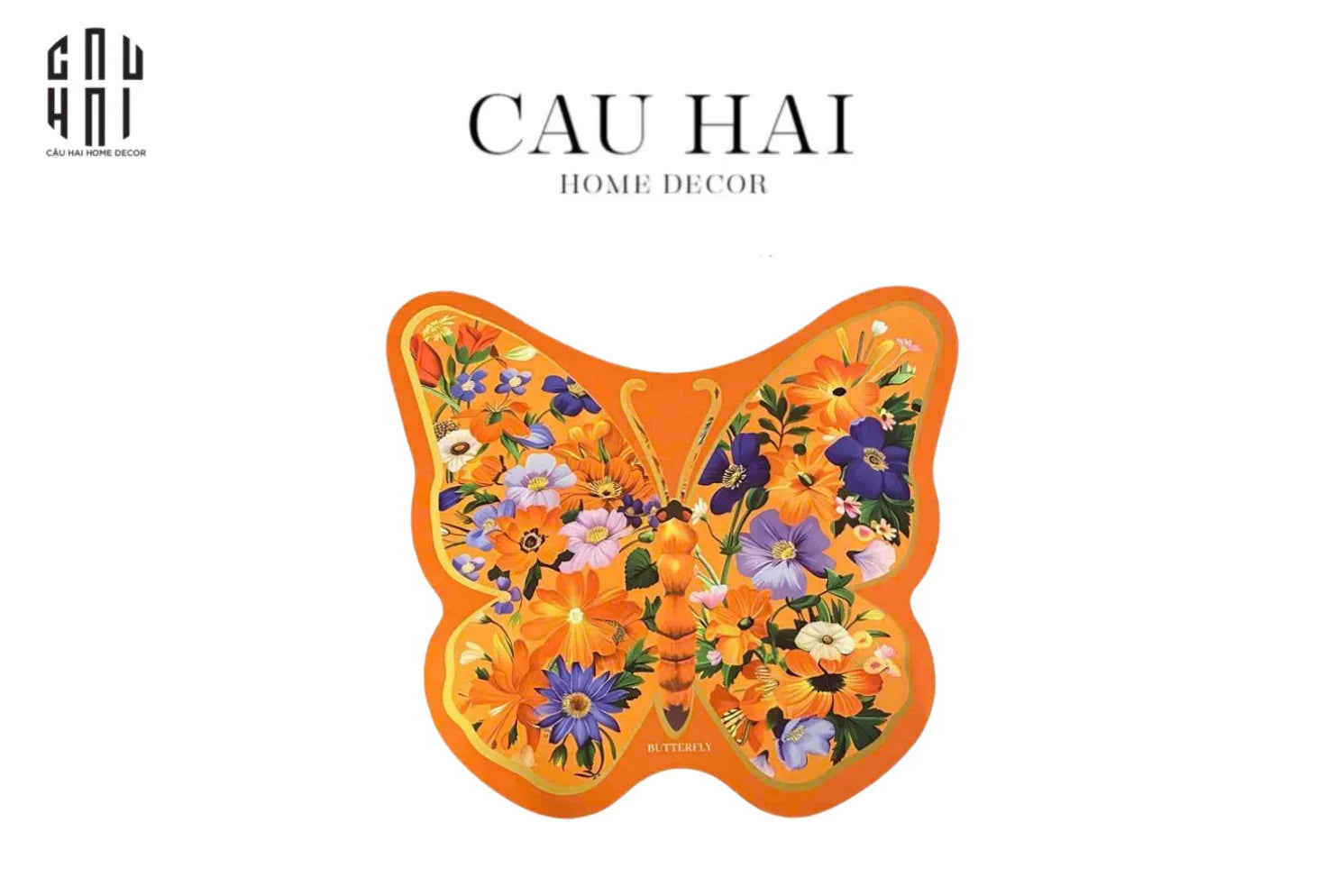 Thảm Cửa Microfiber - Door Mat - 74X80 Orange Butterfly - CẬU HAI HOME DECOR