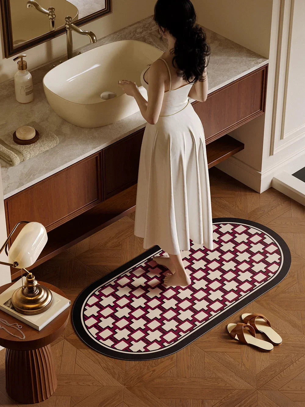 Thảm Cửa Microfiber Gen5 50x80 - Héritage Rouge Carmen Treillis Oval-CẬU HAI HOME DECOR