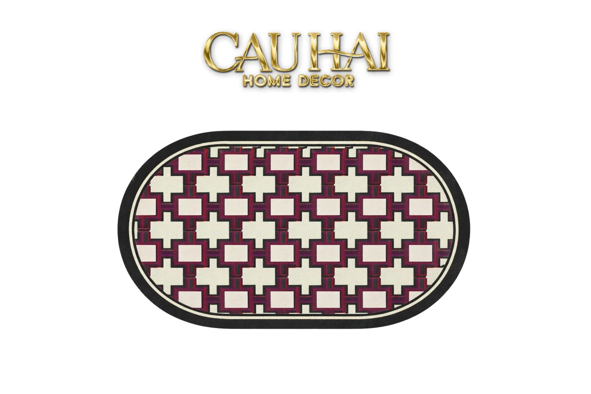 Thảm Cửa Microfiber Gen5 50x80 - Héritage Rouge Carmen Treillis Oval-CẬU HAI HOME DECOR