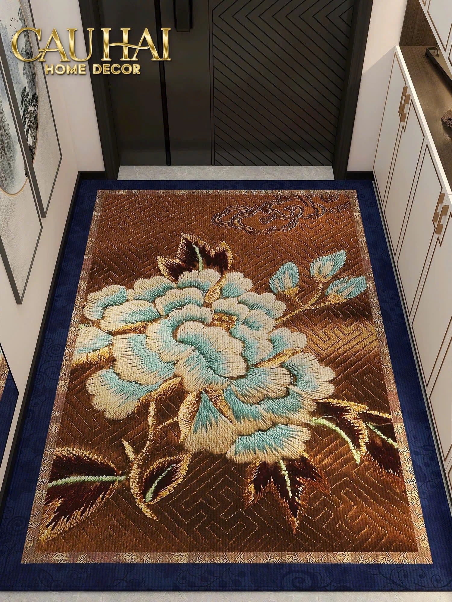 Thảm Cửa Nhung Bỉ 100X140 - Celestial Peony - CẬU HAI HOME DECOR