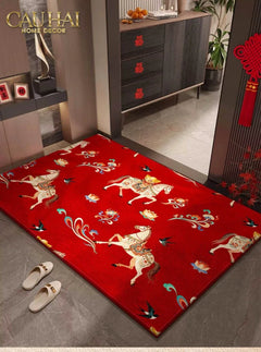 Thảm Cửa Nhung Bỉ 80x100 - Chu Mã Tứ Hỷ - Crimson Rouge Chevaux Royaux-CẬU HAI HOME DECOR