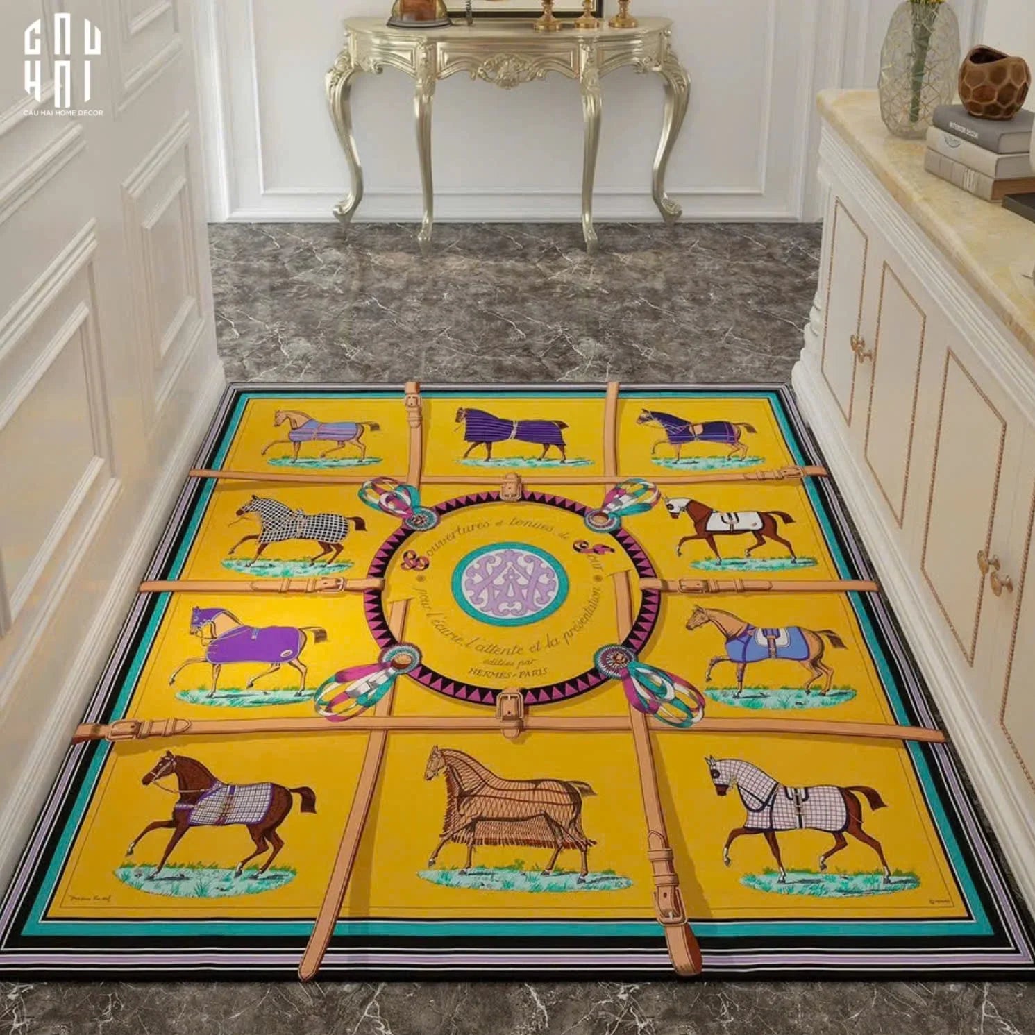 THẢM CỬA NHUNG BỈ 80x120 - DOOR MAT JAUNE BLANC RENAISSANCE-CẬU HAI HOME DECOR