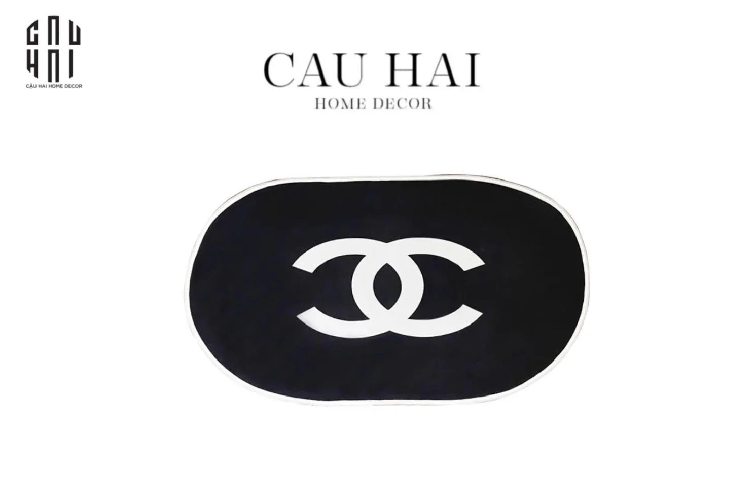 THẢM CỬA NHUNG BỈ - DOOR MAT - 60x100 BLACK OVAL COCO-CẬU HAI HOME DECOR