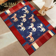Thảm Cửa Sợi Dệt 60x90 Ngựa Hoàng Gia - Petite Équestre Royale Bleu Fleur de Monogram-CẬU HAI HOME DECOR