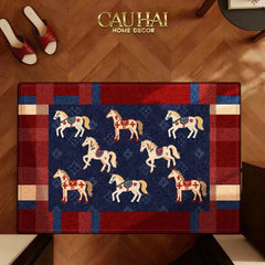 Thảm Cửa Sợi Dệt 60x90 Ngựa Hoàng Gia - Petite Équestre Royale Bleu Fleur de Monogram-CẬU HAI HOME DECOR
