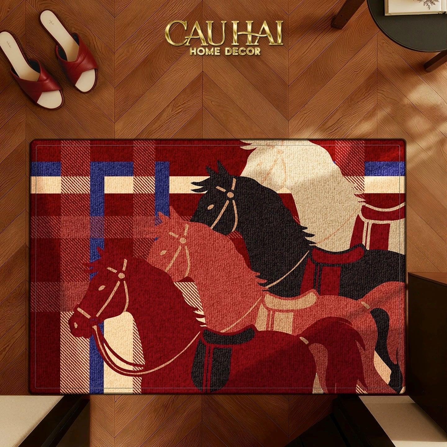 Thảm Cửa Sợi Dệt 60x90 Ngựa Kỵ Binh Hoàng Gia - Les Trois Chevaux D’Empire-CẬU HAI HOME DECOR
