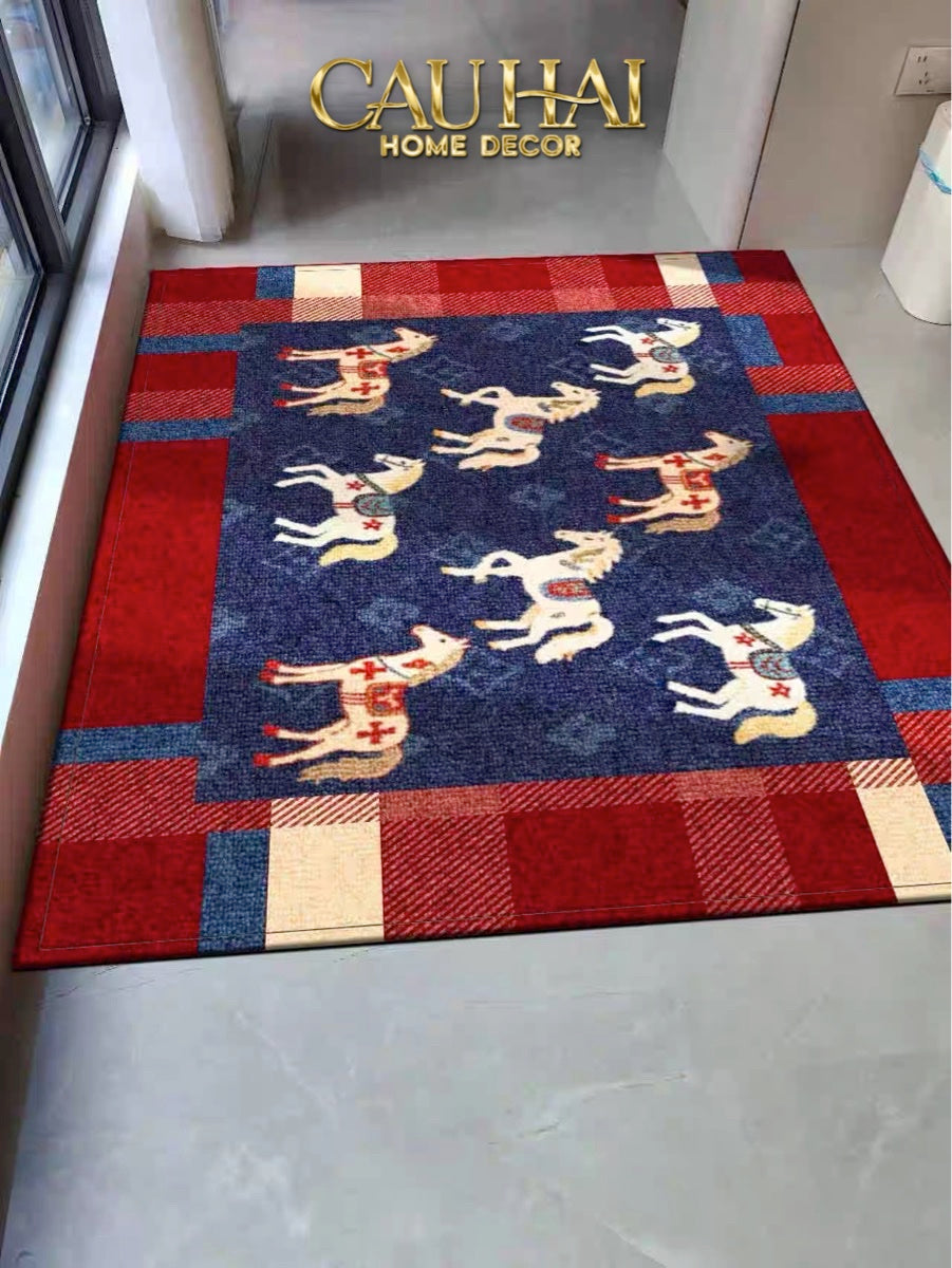 Thảm Cửa Sợi Dệt Gen10 80x120 - Équestre Royale Bleu Fleur de Monogram - CẬU HAI HOME DECOR