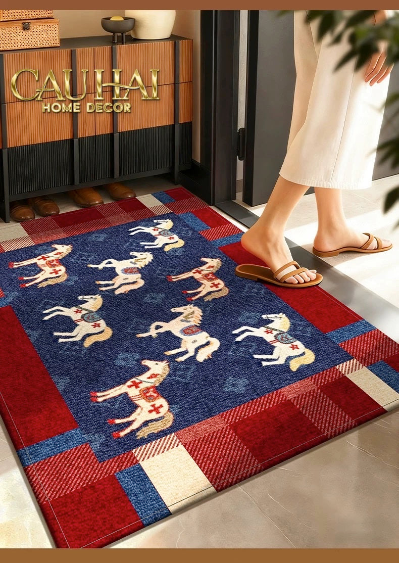 Thảm Cửa Sợi Dệt Gen10 80x120 - Équestre Royale Bleu Fleur de Monogram - CẬU HAI HOME DECOR