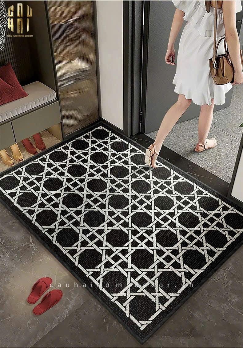 Thảm Cửa Sợi Poly Đan Vòng 100X120 Cannage D.O - Noir-CẬU HAI HOME DECOR