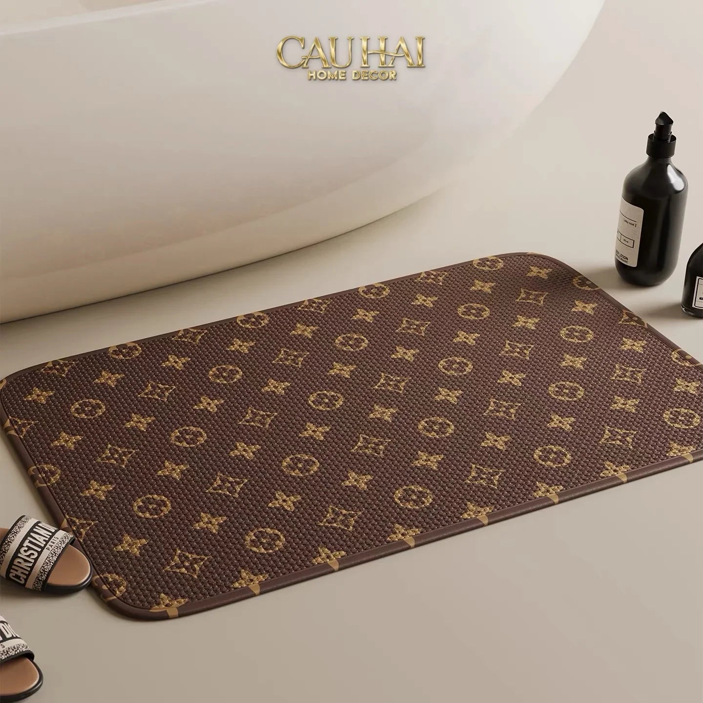 Thảm Cửa Thảm Bathroom Chenille 60X90 - Signature Fleur Monogram-CẬU HAI HOME DECOR