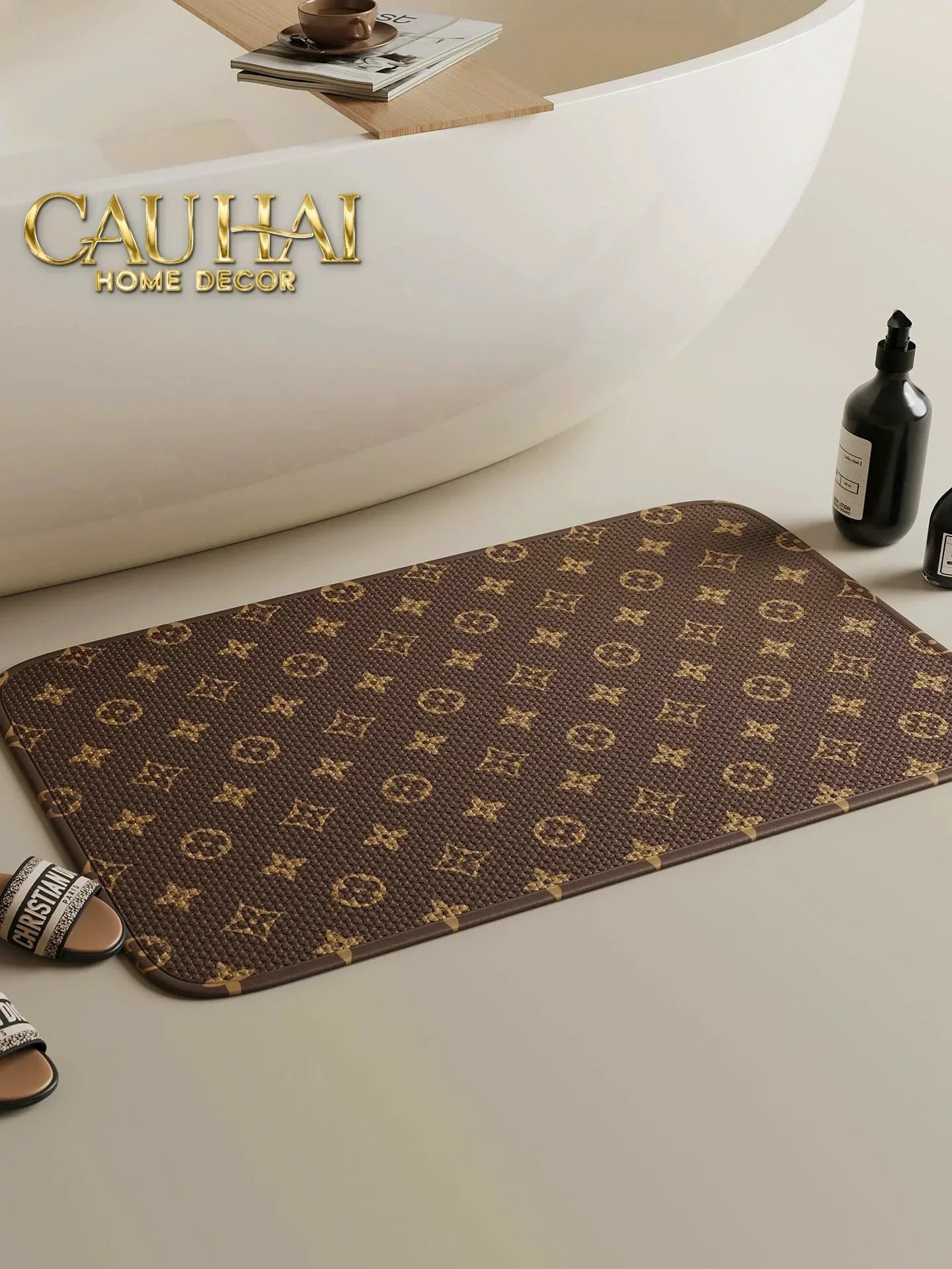 Thảm Cửa Thảm Bathroom Chenille 60X90 - Signature Fleur Monogram-CẬU HAI HOME DECOR