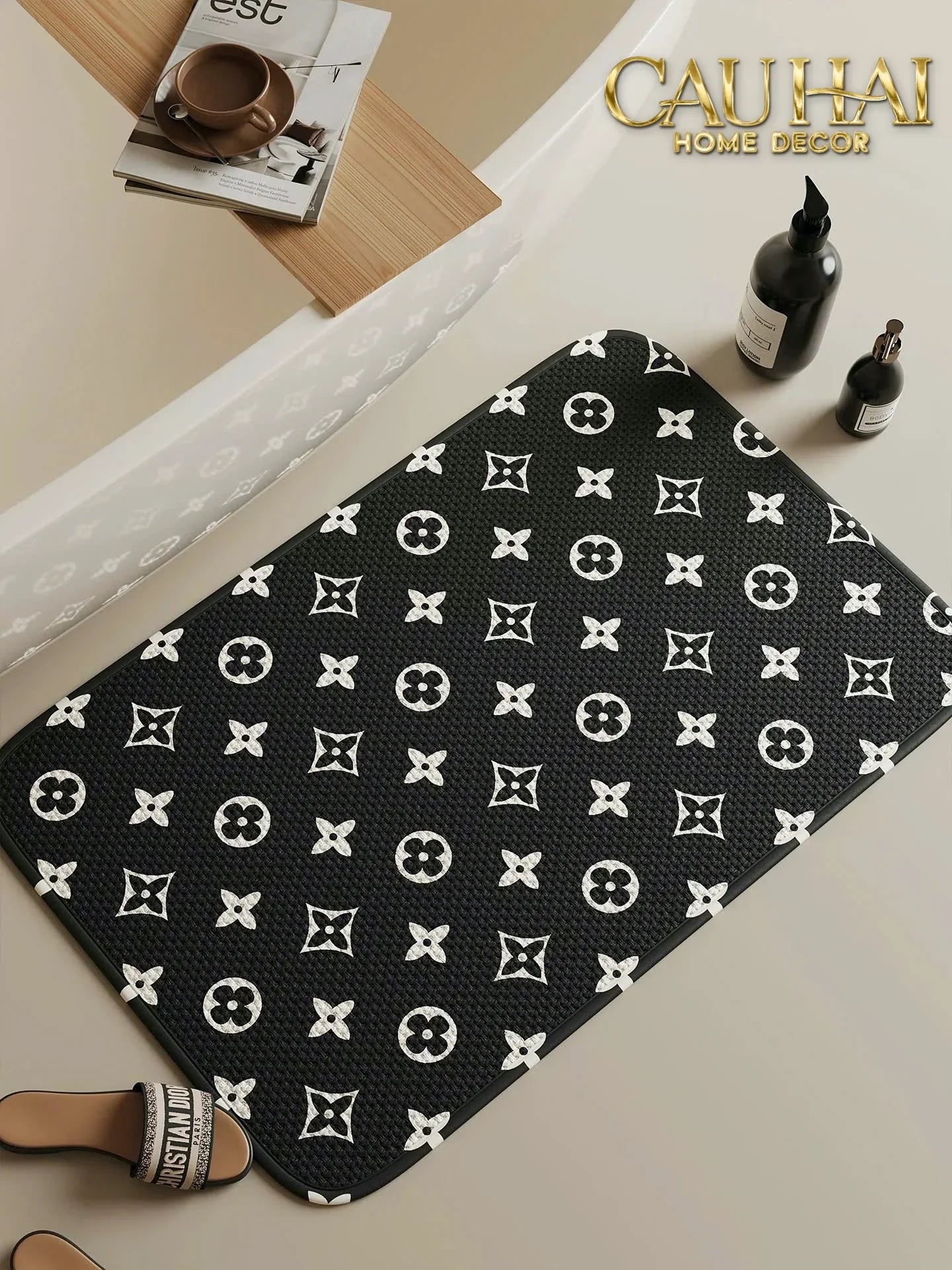 Thảm Cửa Thảm Bathroom Chenille 60X90 - Signature Fleur Monogram-CẬU HAI HOME DECOR