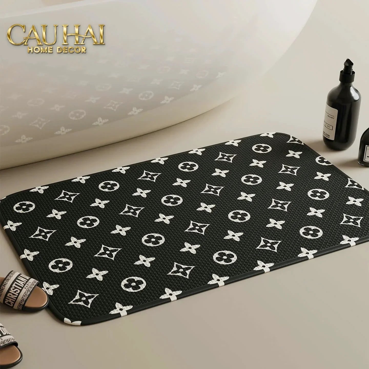 Thảm Cửa Thảm Bathroom Chenille 60X90 - Signature Fleur Monogram-CẬU HAI HOME DECOR