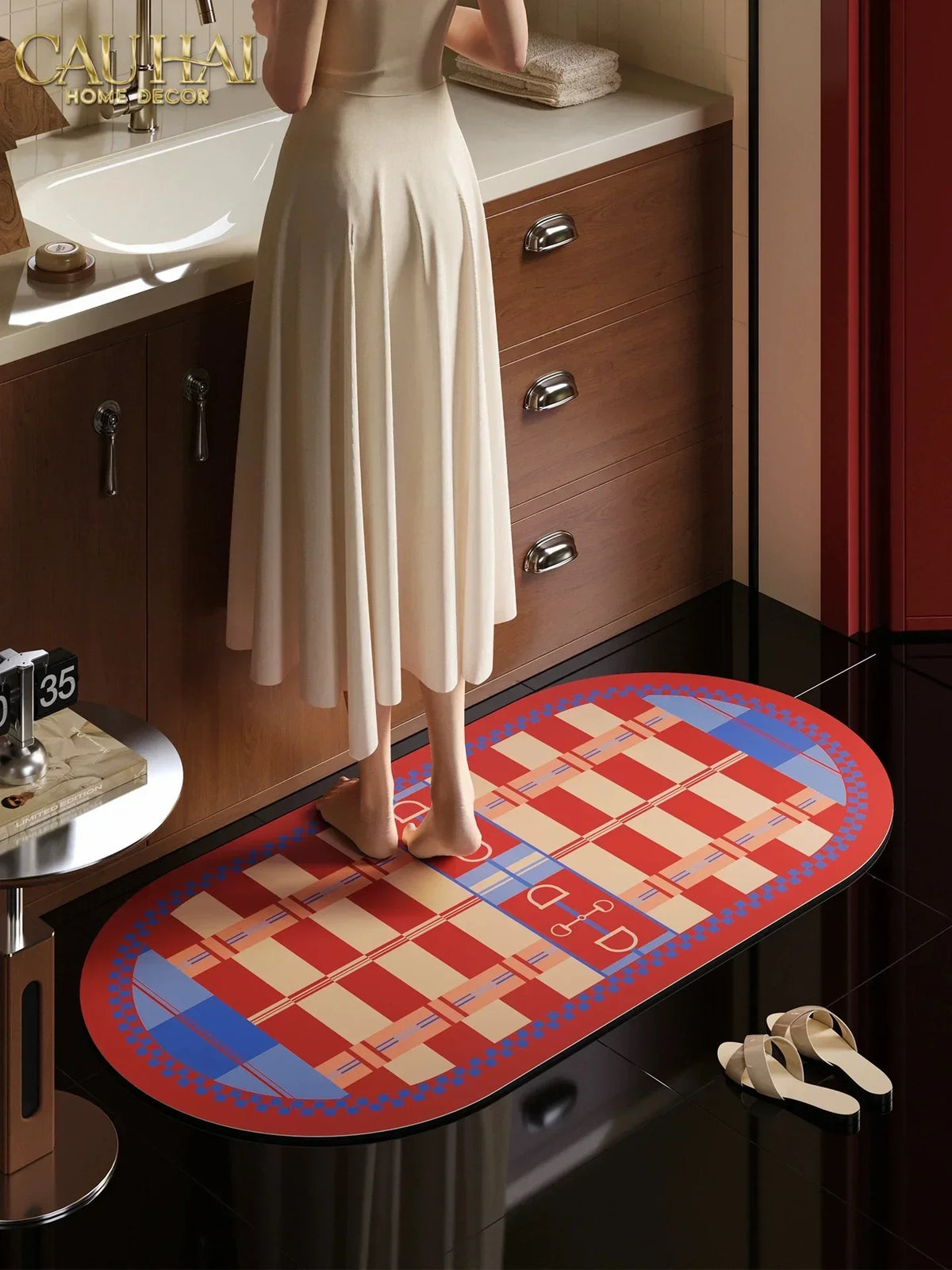 Thảm Cửa / Bathroom Micro-Nappa Gen8 45x90 Rouge Vermillion Équestre Horsebits Signature-Thảm cửa / bathroom-CẬU HAI HOME DECOR