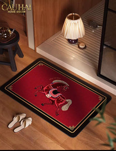 Thảm Cửa / Thảm Bathroom Micro Nappa Gen8 55x90 - Impérial Équestre Embroidered Cheval - Ruby Rouge-CẬU HAI HOME DECOR