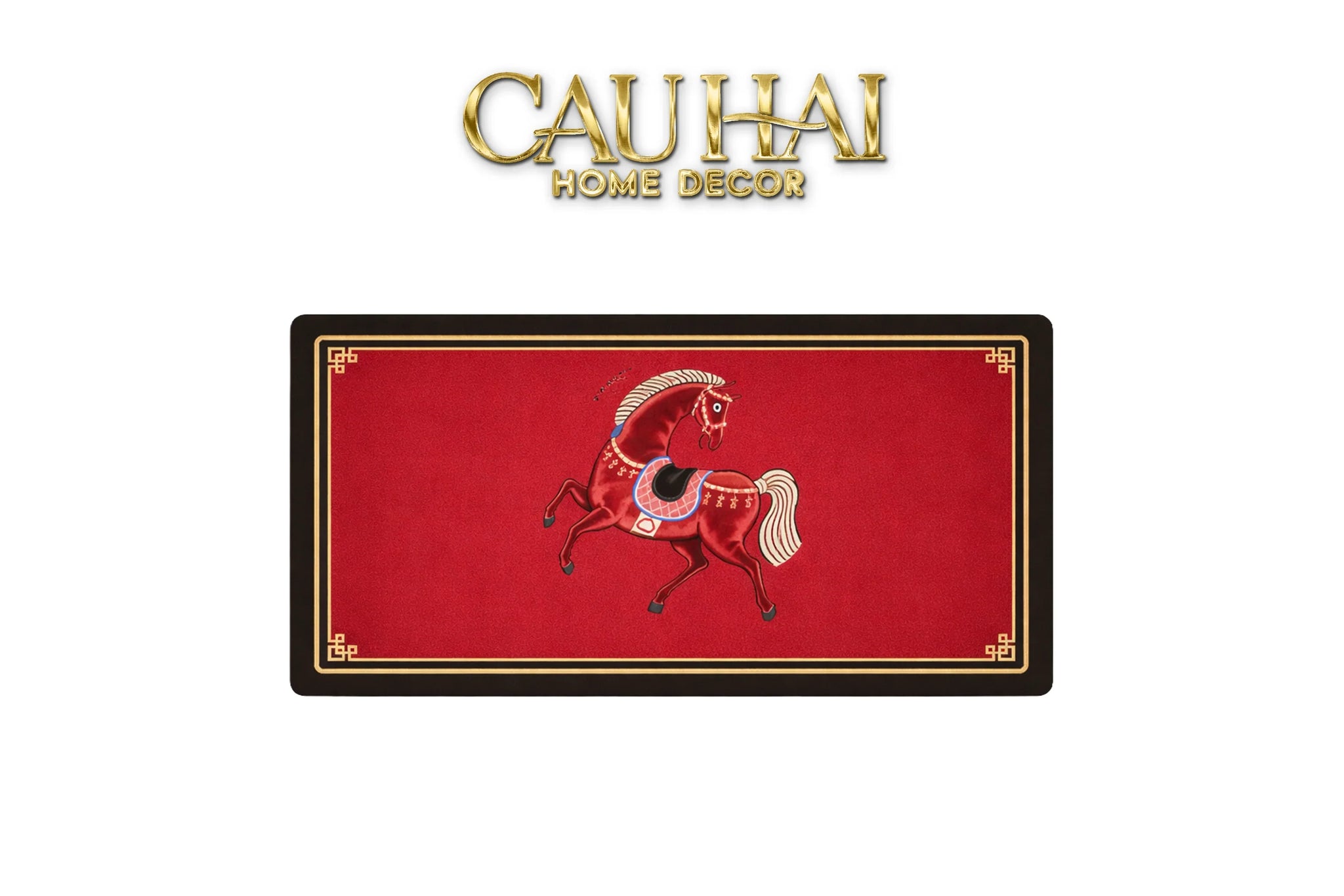 Thảm Cửa / Thảm Bathroom Micro Nappa Gen8 55x90 - Impérial Équestre Embroidered Cheval - Ruby Rouge-CẬU HAI HOME DECOR