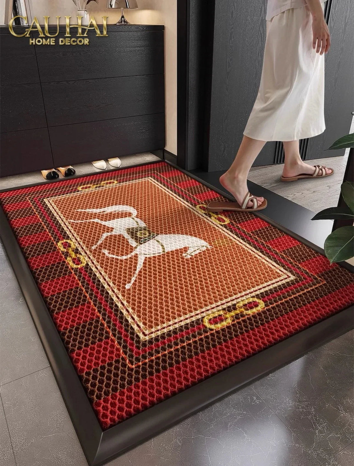 Thảm Ngăn Bụi 80x100 Coil Fiber Đan Vòng Ngựa Đỏ Mận - Aurea Happiness Cheval Solitaire Crimson Rouge.-THẢM TRẢI SÀN-CẬU HAI HOME DECOR-CẬU HAI HOME DECOR